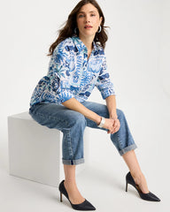 Chico's Cotton Voile Collared Beach Shirt