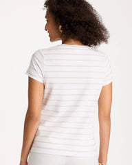 Chico's Cotton Stretch Striped Cap Sleeve Tee