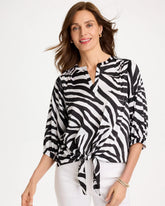 Chico's Satin Animal Print Tie-Front Top