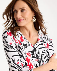 Chico's Cotton Stretch 3/4 Sleeve Floral Tee