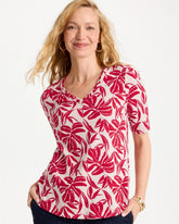 Chico's Printed Cotton Slub V-Neck Tee