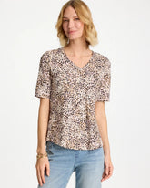 Chico's Printed Cotton Slub V-Neck Tee