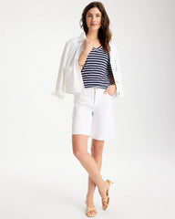 Chico's Pima Striped Elbow Sleeve Tee