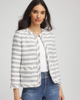 Chico's Striped Tweed Collarless Box Jacket
