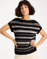 Chico's Striped Mesh Stitch Pullover Sweater