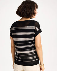 Chico's Striped Mesh Stitch Pullover Sweater
