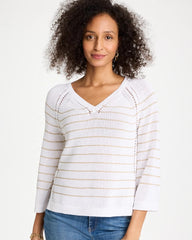 Chico's Metallic Striped Pullover Sweater