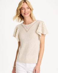 Chico's Pointelle Metallic Flutter-Sleeve Pullover