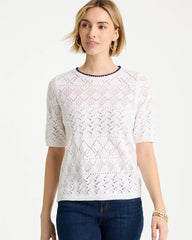 Chico's Pointelle Blanket-Stitch Pullover Sweater