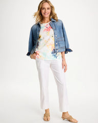 Chico's Cotton Slub Printed Henley Tee