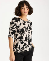 Chico's Flora Linen Ruched Sleeve Tee