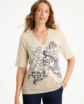 Chico's Knit Sequin Elbow Tee