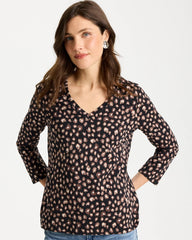 Chico's Cotton Stretch 3/4 Sleeve Polka Dot Tee