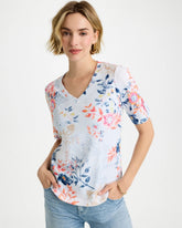 Chico's Pima Floral Elbow Sleeve Tee