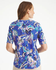 Chico's Paisley Cotton Slub V-Neck Tee