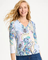 Chico's Patch Cotton Stretch 3/4 Sleeve Tee