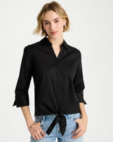 Chico's Poplin Cotton Tie-Front Top
