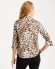 Chico's Poplin Cotton Animal Print Tie-Front Top
