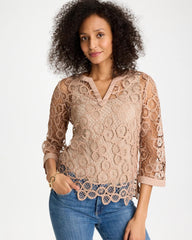 Chico's Mixed-Media Medallion Lace Top