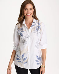 Chico's Placed Print No Iron Stretch Shirt