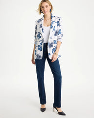Chico's Linen Printed Piped Boyfriend Blazer