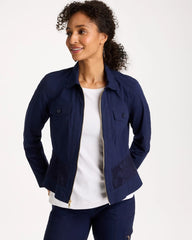 Chico's Poplin Cotton Lace Peplum Jacket
