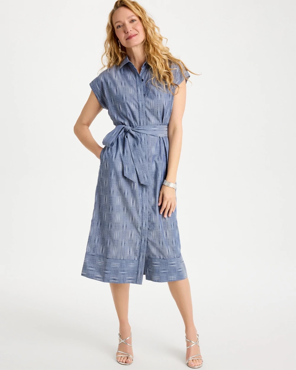 Chico's Clip Jacquard Denim Shirtdress