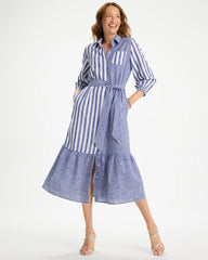 Chico's Linen-Cotton Striped Shirtdress