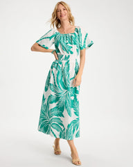Chico's Poplin Cotton Off-Shoulder Printed Dress