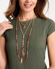 Chico's Coral Agate Short Pendant Necklace