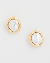 Chico's Pearlescent Golden Rimmed Stud Earrings
