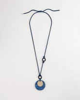 Chico's Adjustable Blue-Neutral Wood Pendant Necklace