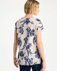 Chico's Floral Linen Dolman Tee