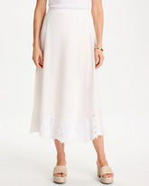 Chico's Alabaster Twill Embroidered Hem Skirt
