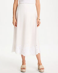 Chico's Alabaster Twill Embroidered Hem Skirt