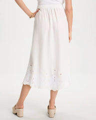 Chico's Alabaster Twill Embroidered Hem Skirt