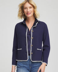 Chico's Blanket Stitch Crewneck Cardigan