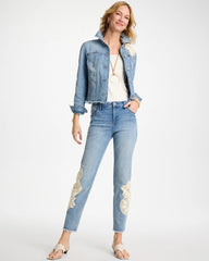 Chico's Girlfriend Slim Crochet Fray Ankle Jeans