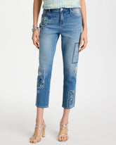 Chico's Floral Patchwork Girlfriend Crop Jeans