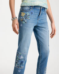 Chico's Floral Patchwork Girlfriend Crop Jeans