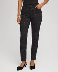 Chico's Stone Embellished Girlfriend Slim Ankle Jeans