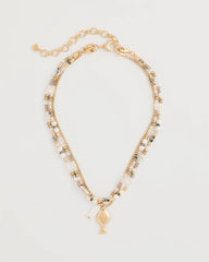 Chico's Neutral Jasper Shell Short Necklace