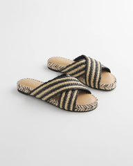 Chico's Striped Raffia Cross-Strap Slide Sandal