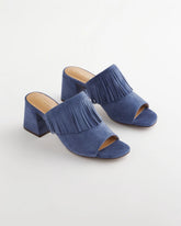 Chico's Blue Lotus Suede Fringe Block Heels