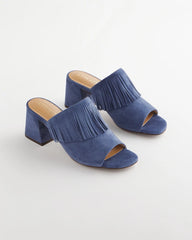 Chico's Blue Lotus Suede Fringe Block Heels