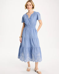 Chico's Chambray Embroidered Dress