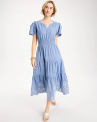 Chico's Chambray Embroidered Dress
