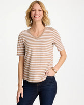 Chico's Striped Cotton Slub V-Neck Tee