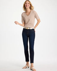 Chico's Striped Cotton Slub V-Neck Tee