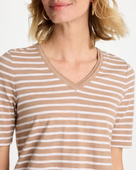 Chico's Striped Cotton Slub V-Neck Tee